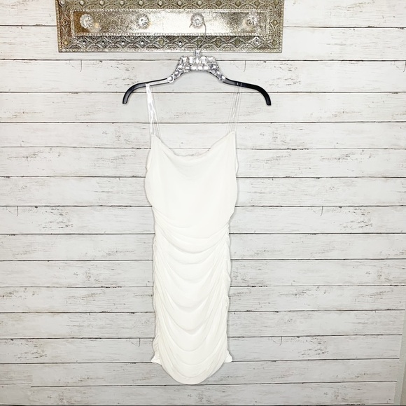NWOT Fashion Nova White Ruched Mesh Behavior Mini Cocktail Bachelorette Dress - Picture 4 of 10